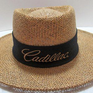 Woman's Vintage Tan Straw CADILLAC Logo Hat